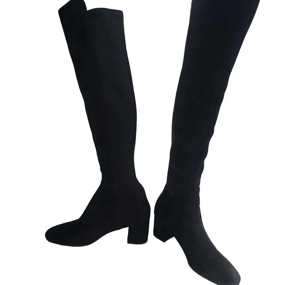 stuart weitzman boots 5050 Suede Over The Knee 9B Black Stretch Block Heel S5440